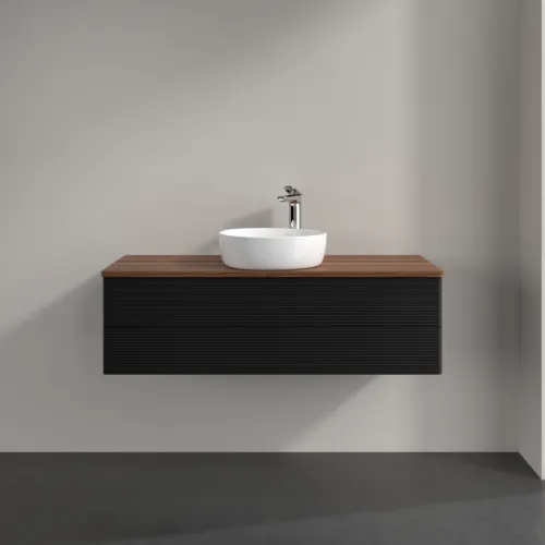 Bild von VILLEROY BOCH Antao Waschbeckenunterschrank, 2 Auszüge, 1200 x 360 x 500 mm, Front mit Struktur, Black Matt Lacquer / Warm Walnut #K21152PD