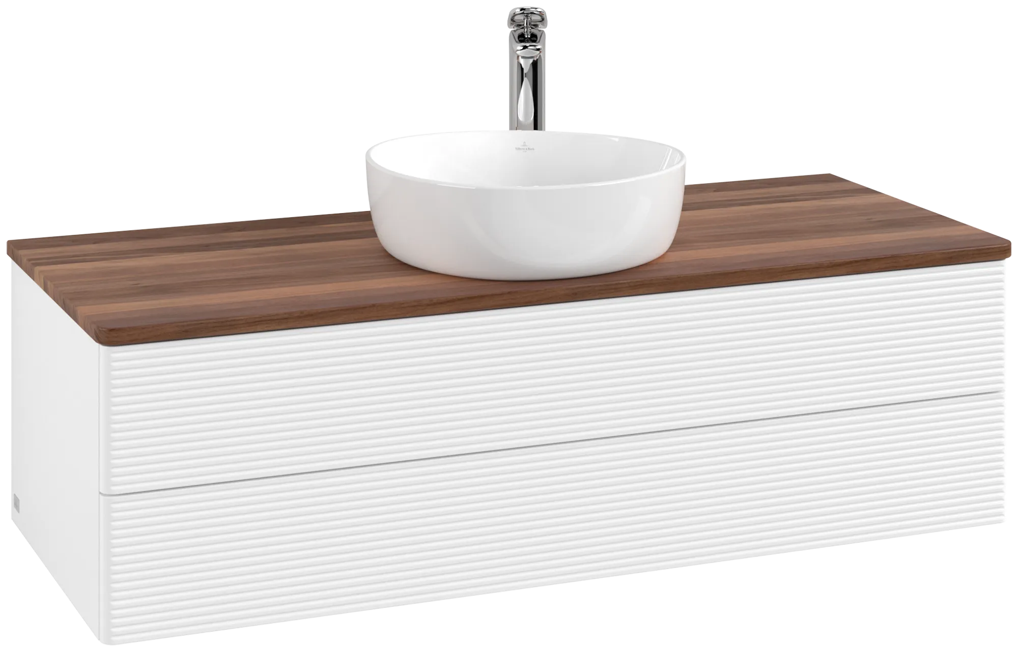 Picture of VILLEROY BOCH Antao Vanity unit, 2 pull-out compartments, 1200 x 360 x 500 mm, Front with grain texture, White Matt Lacquer / Warm Walnut #K21152MT