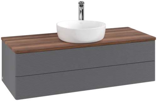 Picture of VILLEROY BOCH Antao Vanity unit, 2 pull-out compartments, 1200 x 360 x 500 mm, Front with grain texture, Anthracite Matt Lacquer / Warm Walnut #K21152GK