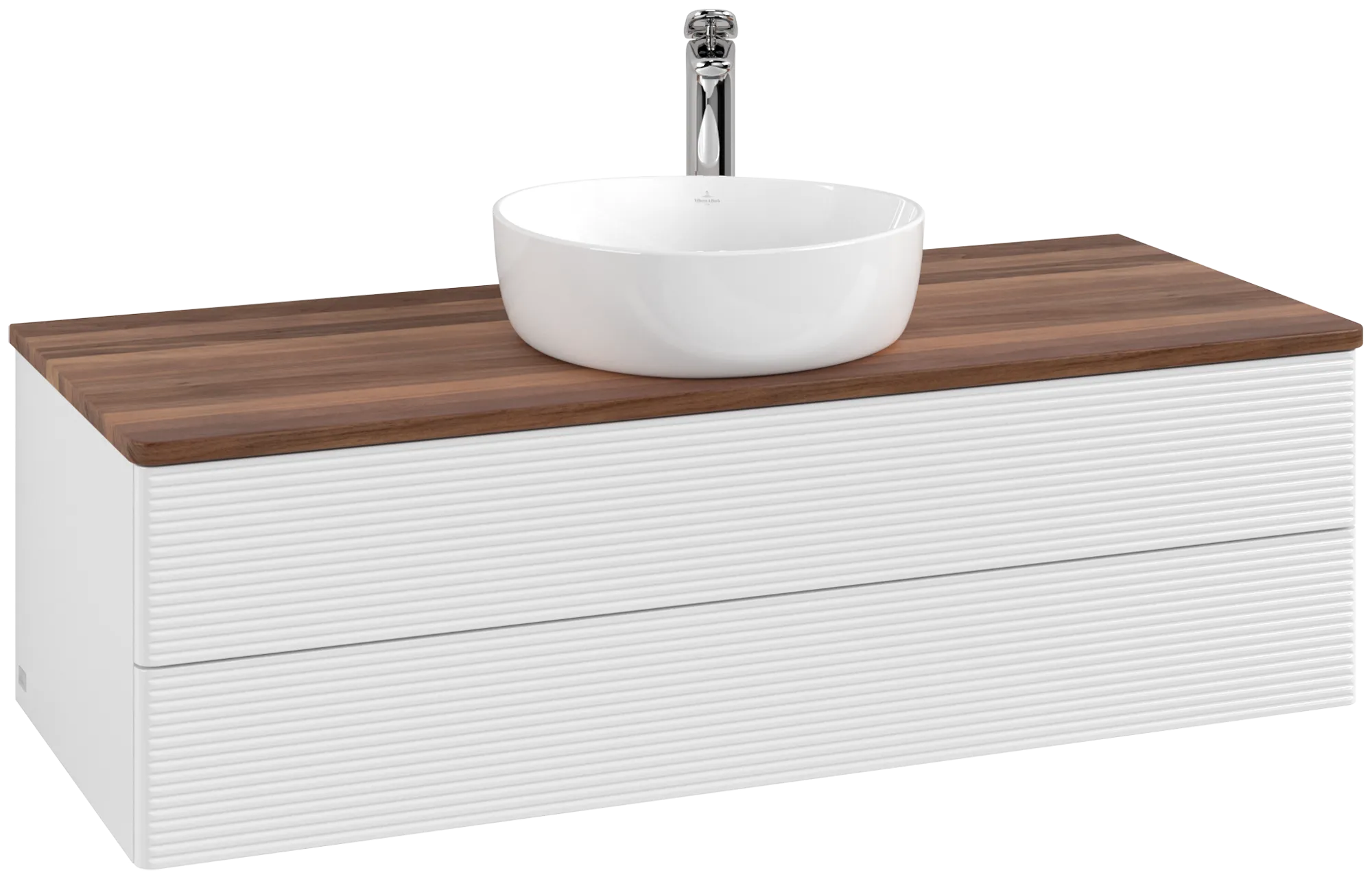 Picture of VILLEROY BOCH Antao Vanity unit, 2 pull-out compartments, 1200 x 360 x 500 mm, Front with grain texture, Glossy White Lacquer / Warm Walnut #K21152GF