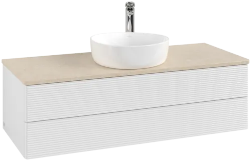 Picture of VILLEROY BOCH Antao Vanity unit, 2 pull-out compartments, 1200 x 360 x 500 mm, Front with grain texture, Glossy White Lacquer / Botticino #K21153GF