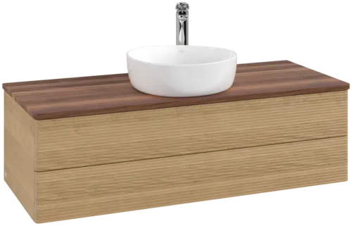 Picture of VILLEROY BOCH Antao Vanity unit, 2 pull-out compartments, 1200 x 360 x 500 mm, Front with grain texture, Honey Oak / Warm Walnut #K21152HN