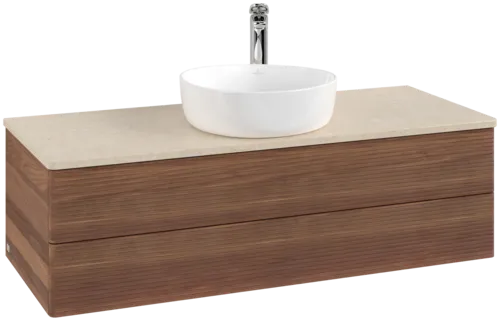 Picture of VILLEROY BOCH Antao Vanity unit, 2 pull-out compartments, 1200 x 360 x 500 mm, Front with grain texture, Warm Walnut / Botticino #K21153HM