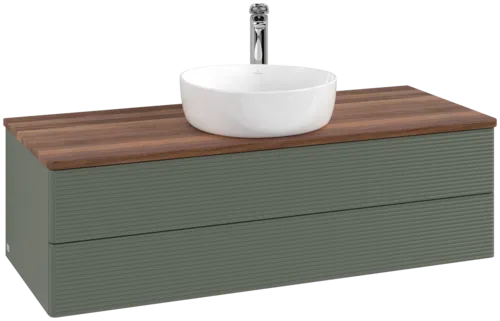 Picture of VILLEROY BOCH Antao Vanity unit, 2 pull-out compartments, 1200 x 360 x 500 mm, Front with grain texture, Leaf Green Matt Lacquer / Warm Walnut #K21152HL