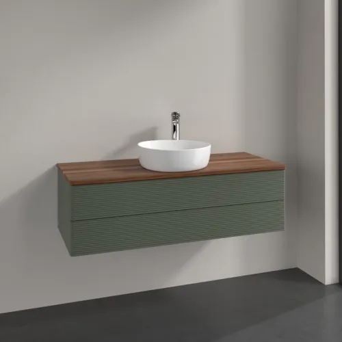 Bild von VILLEROY BOCH Antao Waschbeckenunterschrank, 2 Auszüge, 1200 x 360 x 500 mm, Front mit Struktur, Leaf Green Matt Lacquer / Warm Walnut #K21152HL