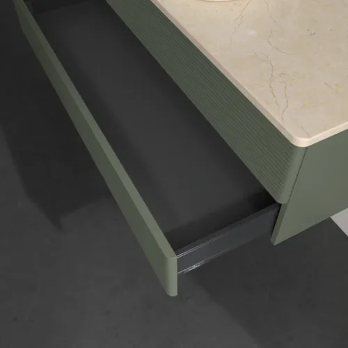 Bild von VILLEROY BOCH Antao Waschbeckenunterschrank, 2 Auszüge, 1200 x 360 x 500 mm, Front mit Struktur, Leaf Green Matt Lacquer / Botticino #K21153HL
