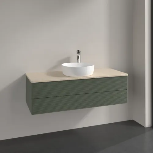 Bild von VILLEROY BOCH Antao Waschbeckenunterschrank, 2 Auszüge, 1200 x 360 x 500 mm, Front mit Struktur, Leaf Green Matt Lacquer / Botticino #K21153HL