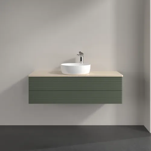 Bild von VILLEROY BOCH Antao Waschbeckenunterschrank, 2 Auszüge, 1200 x 360 x 500 mm, Front mit Struktur, Leaf Green Matt Lacquer / Botticino #K21153HL