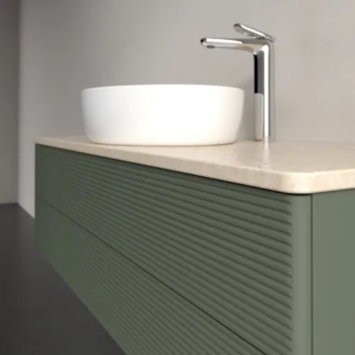 Bild von VILLEROY BOCH Antao Waschbeckenunterschrank, 2 Auszüge, 1200 x 360 x 500 mm, Front mit Struktur, Leaf Green Matt Lacquer / Botticino #K21153HL