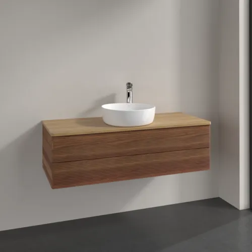 Bild von VILLEROY BOCH Antao Waschbeckenunterschrank, 2 Auszüge, 1200 x 360 x 500 mm, Front mit Struktur, Warm Walnut / Honey Oak #K21151HM