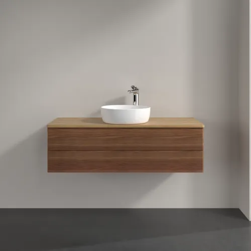 Bild von VILLEROY BOCH Antao Waschbeckenunterschrank, 2 Auszüge, 1200 x 360 x 500 mm, Front mit Struktur, Warm Walnut / Honey Oak #K21151HM