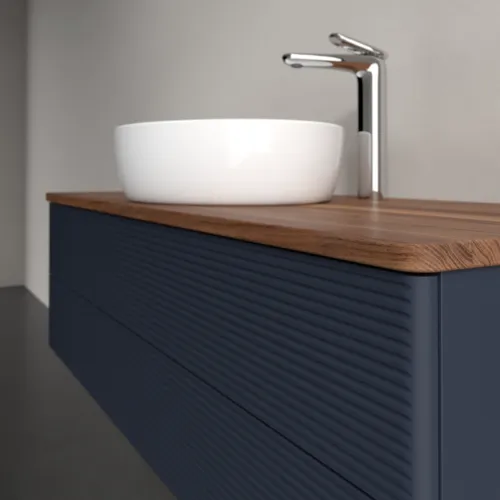 Bild von VILLEROY BOCH Antao Waschbeckenunterschrank, 2 Auszüge, 1200 x 360 x 500 mm, Front mit Struktur, Midnight Blue Matt Lacquer / Warm Walnut #K21152HG