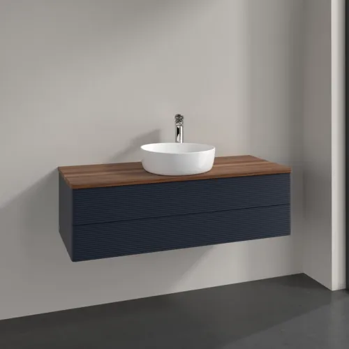 Bild von VILLEROY BOCH Antao Waschbeckenunterschrank, 2 Auszüge, 1200 x 360 x 500 mm, Front mit Struktur, Midnight Blue Matt Lacquer / Warm Walnut #K21152HG