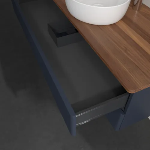 Bild von VILLEROY BOCH Antao Waschbeckenunterschrank, 2 Auszüge, 1200 x 360 x 500 mm, Front mit Struktur, Midnight Blue Matt Lacquer / Warm Walnut #K21152HG