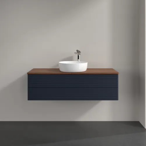Bild von VILLEROY BOCH Antao Waschbeckenunterschrank, 2 Auszüge, 1200 x 360 x 500 mm, Front mit Struktur, Midnight Blue Matt Lacquer / Warm Walnut #K21152HG