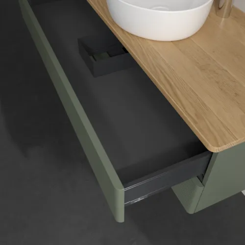 Bild von VILLEROY BOCH Antao Waschbeckenunterschrank, 2 Auszüge, 1200 x 360 x 500 mm, Front mit Struktur, Leaf Green Matt Lacquer / Honey Oak #K21151HL