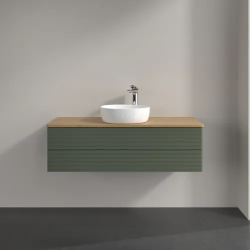 Bild von VILLEROY BOCH Antao Waschbeckenunterschrank, 2 Auszüge, 1200 x 360 x 500 mm, Front mit Struktur, Leaf Green Matt Lacquer / Honey Oak #K21151HL