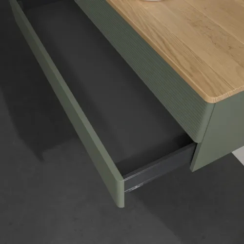 Bild von VILLEROY BOCH Antao Waschbeckenunterschrank, 2 Auszüge, 1200 x 360 x 500 mm, Front mit Struktur, Leaf Green Matt Lacquer / Honey Oak #K21151HL