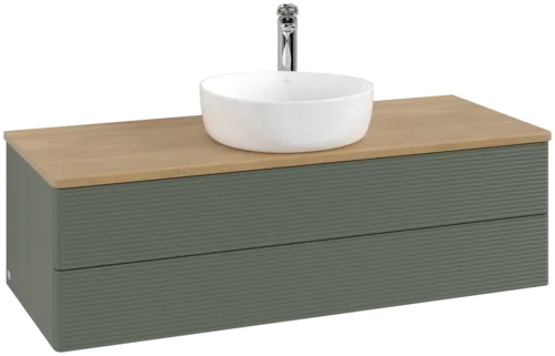 Picture of VILLEROY BOCH Antao Vanity unit, 2 pull-out compartments, 1200 x 360 x 500 mm, Front with grain texture, Leaf Green Matt Lacquer / Honey Oak #K21151HL