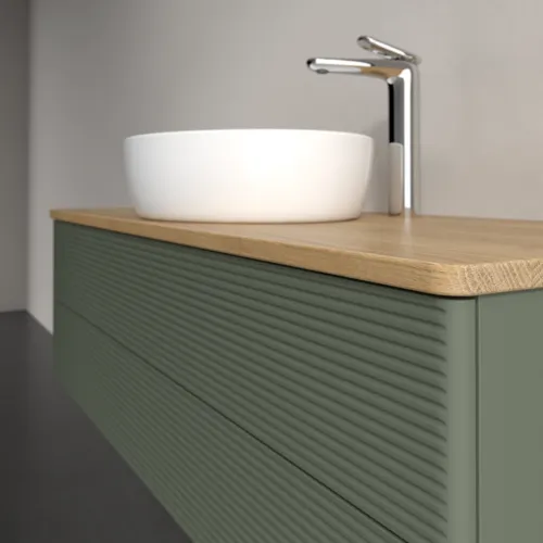 Bild von VILLEROY BOCH Antao Waschbeckenunterschrank, 2 Auszüge, 1200 x 360 x 500 mm, Front mit Struktur, Leaf Green Matt Lacquer / Honey Oak #K21151HL