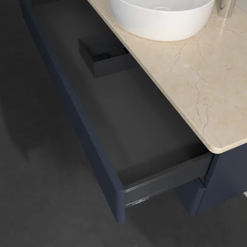 Bild von VILLEROY BOCH Antao Waschbeckenunterschrank, 2 Auszüge, 1200 x 360 x 500 mm, Front mit Struktur, Midnight Blue Matt Lacquer / Botticino #K21153HG