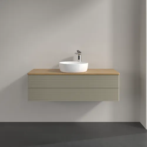 Bild von VILLEROY BOCH Antao Waschbeckenunterschrank, 2 Auszüge, 1200 x 360 x 500 mm, Front mit Struktur, Stone Grey Matt Lacquer / Honey Oak #K21151HK