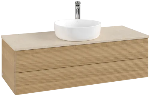 Picture of VILLEROY BOCH Antao Vanity unit, 2 pull-out compartments, 1200 x 360 x 500 mm, Front with grain texture, Honey Oak / Botticino #K21153HN