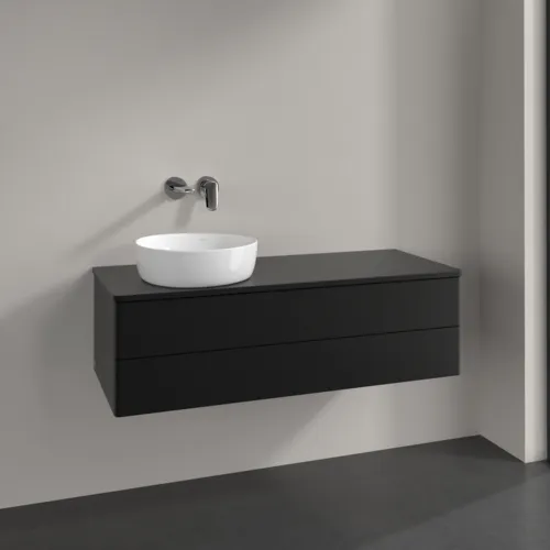 Bild von VILLEROY BOCH Antao Waschbeckenunterschrank, 2 Auszüge, 1200 x 360 x 500 mm, Front ohne Struktur, Black Matt Lacquer / Black Matt Lacquer #K22010PD