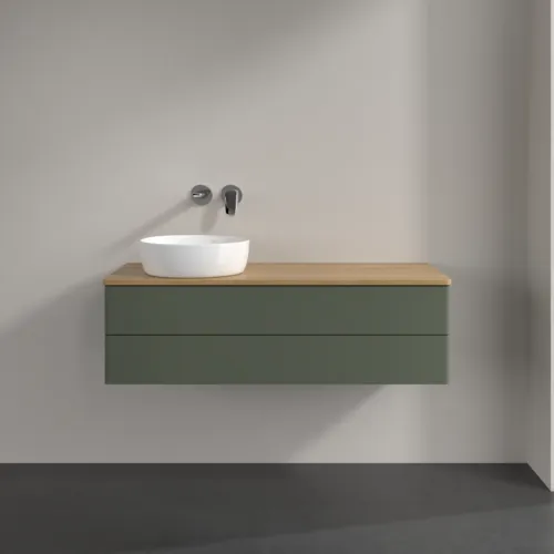VILLEROY BOCH Antao Waschbeckenunterschrank, 2 Auszüge, 1200 x 360 x 500 mm, Front ohne Struktur, Leaf Green Matt Lacquer / Honey Oak #K22011HL, Bild 3