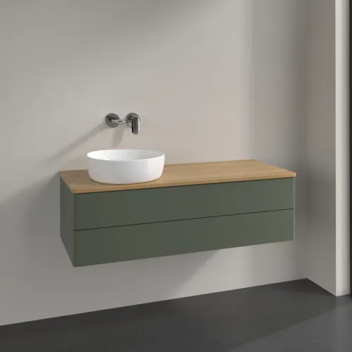 VILLEROY BOCH Antao Waschbeckenunterschrank, 2 Auszüge, 1200 x 360 x 500 mm, Front ohne Struktur, Leaf Green Matt Lacquer / Honey Oak #K22011HL, Bild 2