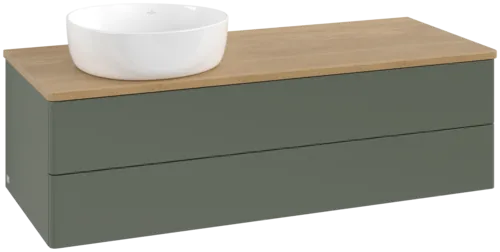 Picture of VILLEROY BOCH Antao Vanity unit, 2 pull-out compartments, 1200 x 360 x 500 mm, Front without structure, Leaf Green Matt Lacquer / Honey Oak #K22011HL