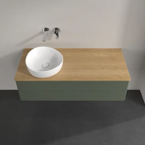 VILLEROY BOCH Antao Waschbeckenunterschrank, 2 Auszüge, 1200 x 360 x 500 mm, Front ohne Struktur, Leaf Green Matt Lacquer / Honey Oak #K22011HL, Bild 4
