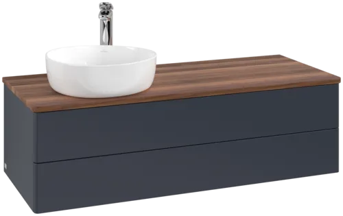 Picture of VILLEROY BOCH Antao Vanity unit, 2 pull-out compartments, 1200 x 360 x 500 mm, Front without structure, Midnight Blue Matt Lacquer / Warm Walnut #K22052HG