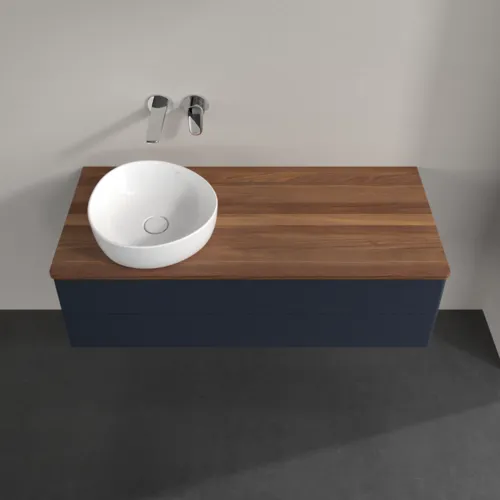 VILLEROY BOCH Antao Waschbeckenunterschrank, 2 Auszüge, 1200 x 360 x 500 mm, Front ohne Struktur, Midnight Blue Matt Lacquer / Warm Walnut #K22012HG, Bild 4