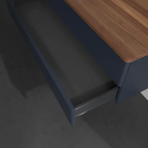 VILLEROY BOCH Antao Waschbeckenunterschrank, 2 Auszüge, 1200 x 360 x 500 mm, Front ohne Struktur, Midnight Blue Matt Lacquer / Warm Walnut #K22012HG, Bild 6