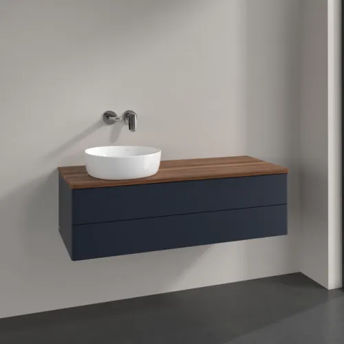 VILLEROY BOCH Antao Waschbeckenunterschrank, 2 Auszüge, 1200 x 360 x 500 mm, Front ohne Struktur, Midnight Blue Matt Lacquer / Warm Walnut #K22012HG, Bild 2