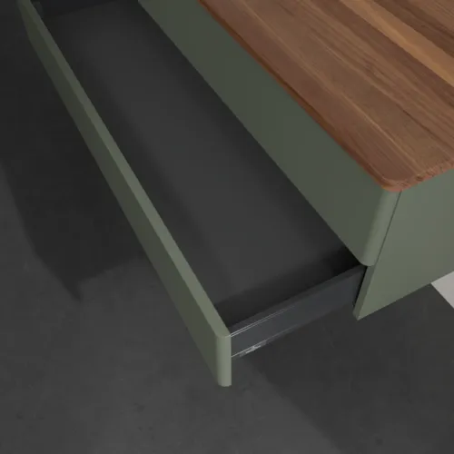 Picture of VILLEROY BOCH Antao Vanity unit, 2 pull-out compartments, 1200 x 360 x 500 mm, Front without structure, Leaf Green Matt Lacquer / Warm Walnut #K22052HL