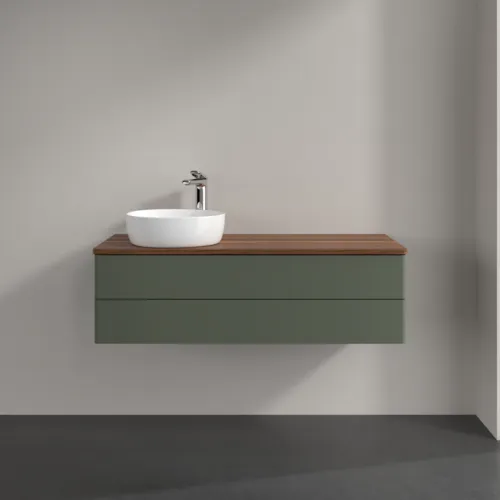 Picture of VILLEROY BOCH Antao Vanity unit, 2 pull-out compartments, 1200 x 360 x 500 mm, Front without structure, Leaf Green Matt Lacquer / Warm Walnut #K22052HL