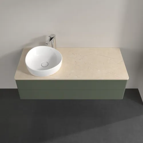 Bild von VILLEROY BOCH Antao Waschbeckenunterschrank, 2 Auszüge, 1200 x 360 x 500 mm, Front ohne Struktur, Leaf Green Matt Lacquer / Botticino #K22053HL