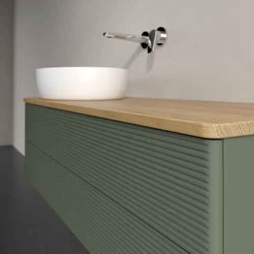 Bild von VILLEROY BOCH Antao Waschbeckenunterschrank, 2 Auszüge, 1200 x 360 x 500 mm, Front mit Struktur, Leaf Green Matt Lacquer / Honey Oak #K22111HL