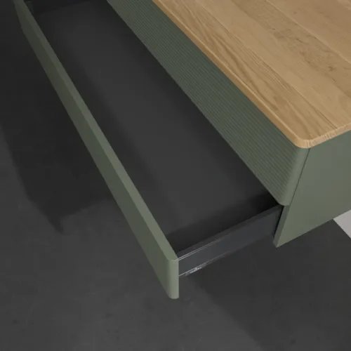 Bild von VILLEROY BOCH Antao Waschbeckenunterschrank, 2 Auszüge, 1200 x 360 x 500 mm, Front mit Struktur, Leaf Green Matt Lacquer / Honey Oak #K22111HL