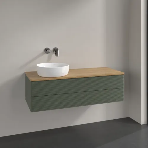 Bild von VILLEROY BOCH Antao Waschbeckenunterschrank, 2 Auszüge, 1200 x 360 x 500 mm, Front mit Struktur, Leaf Green Matt Lacquer / Honey Oak #K22111HL