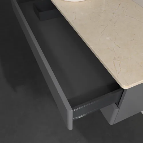 Bild von VILLEROY BOCH Antao Waschbeckenunterschrank, 2 Auszüge, 1200 x 360 x 500 mm, Front ohne Struktur, Anthracite Matt Lacquer / Botticino #K22053GK
