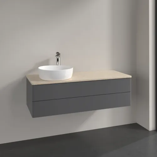 Bild von VILLEROY BOCH Antao Waschbeckenunterschrank, 2 Auszüge, 1200 x 360 x 500 mm, Front ohne Struktur, Anthracite Matt Lacquer / Botticino #K22053GK