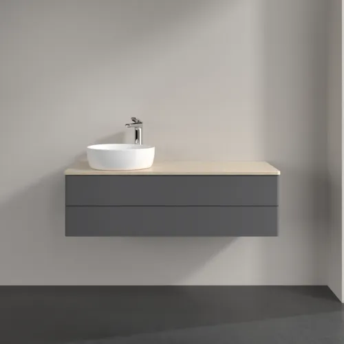 Bild von VILLEROY BOCH Antao Waschbeckenunterschrank, 2 Auszüge, 1200 x 360 x 500 mm, Front ohne Struktur, Anthracite Matt Lacquer / Botticino #K22053GK