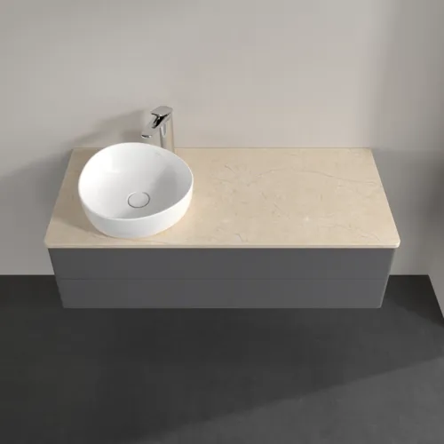 Bild von VILLEROY BOCH Antao Waschbeckenunterschrank, 2 Auszüge, 1200 x 360 x 500 mm, Front ohne Struktur, Anthracite Matt Lacquer / Botticino #K22053GK
