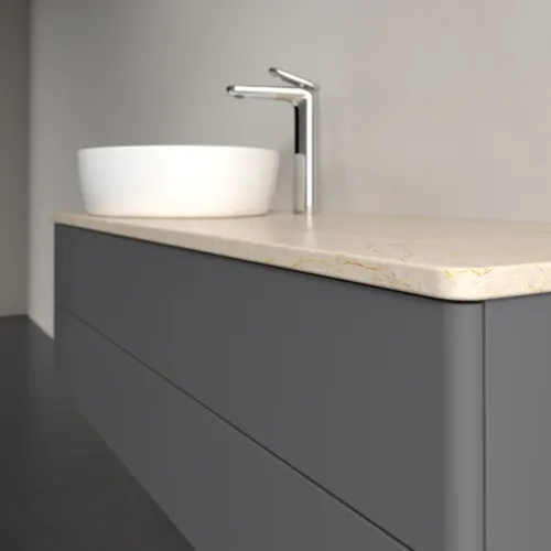 Bild von VILLEROY BOCH Antao Waschbeckenunterschrank, 2 Auszüge, 1200 x 360 x 500 mm, Front ohne Struktur, Anthracite Matt Lacquer / Botticino #K22053GK