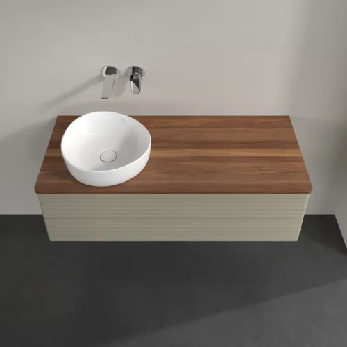 Bild von VILLEROY BOCH Antao Waschbeckenunterschrank, 2 Auszüge, 1200 x 360 x 500 mm, Front mit Struktur, Stone Grey Matt Lacquer / Warm Walnut #K22112HK