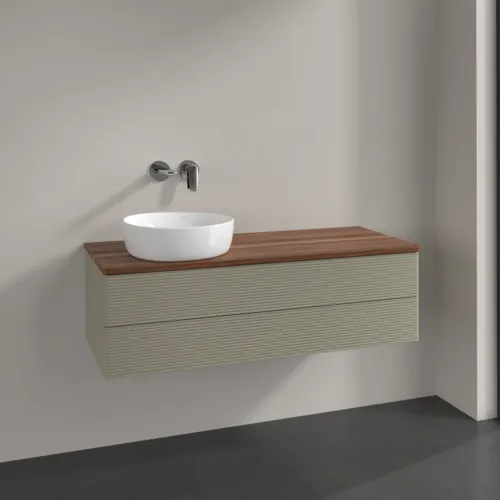 Bild von VILLEROY BOCH Antao Waschbeckenunterschrank, 2 Auszüge, 1200 x 360 x 500 mm, Front mit Struktur, Stone Grey Matt Lacquer / Warm Walnut #K22112HK