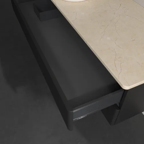 Obrázek VILLEROY BOCH Antao Vanity unit, 2 pull-out compartments, 1200 x 360 x 500 mm, Front with grain texture, Black Matt Lacquer / Botticino #K22113PD